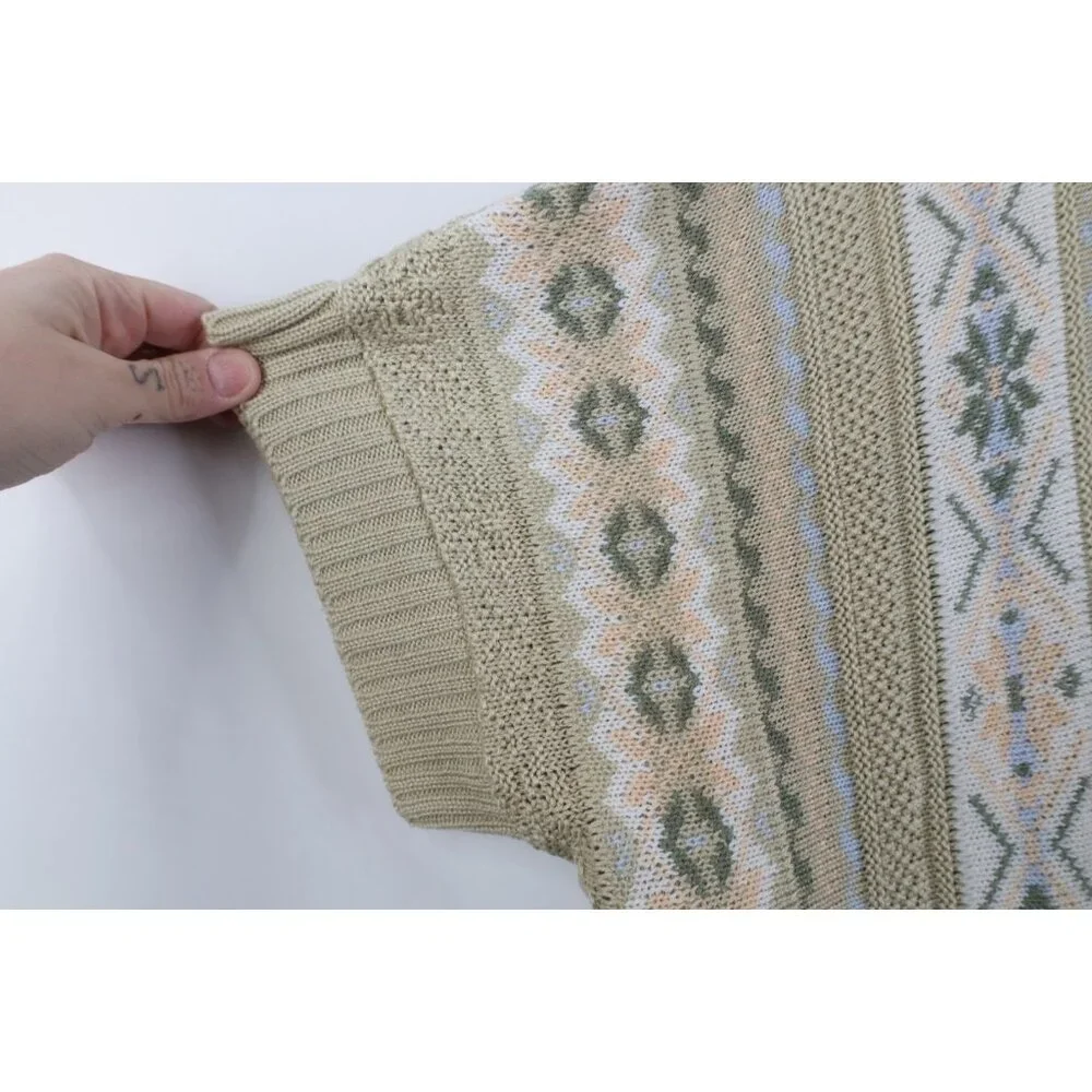 Vintage 90s Streetwear Womens Large Flower Fair Isle Knit Short Sleeve Sweater - Picture 6 of 10